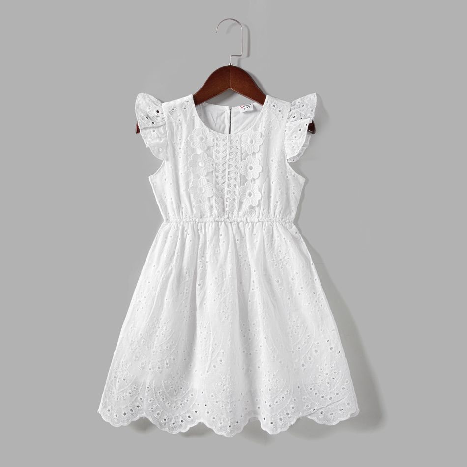Mommy and Me White Eyelet Embroidered Flutter-sleeve Dresses White big image 5