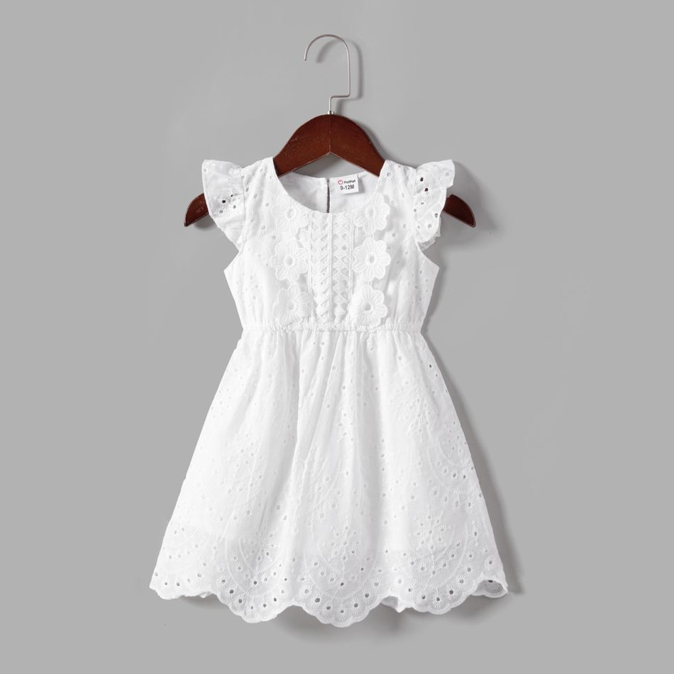 Mommy and Me White Eyelet Embroidered Flutter-sleeve Dresses White big image 9