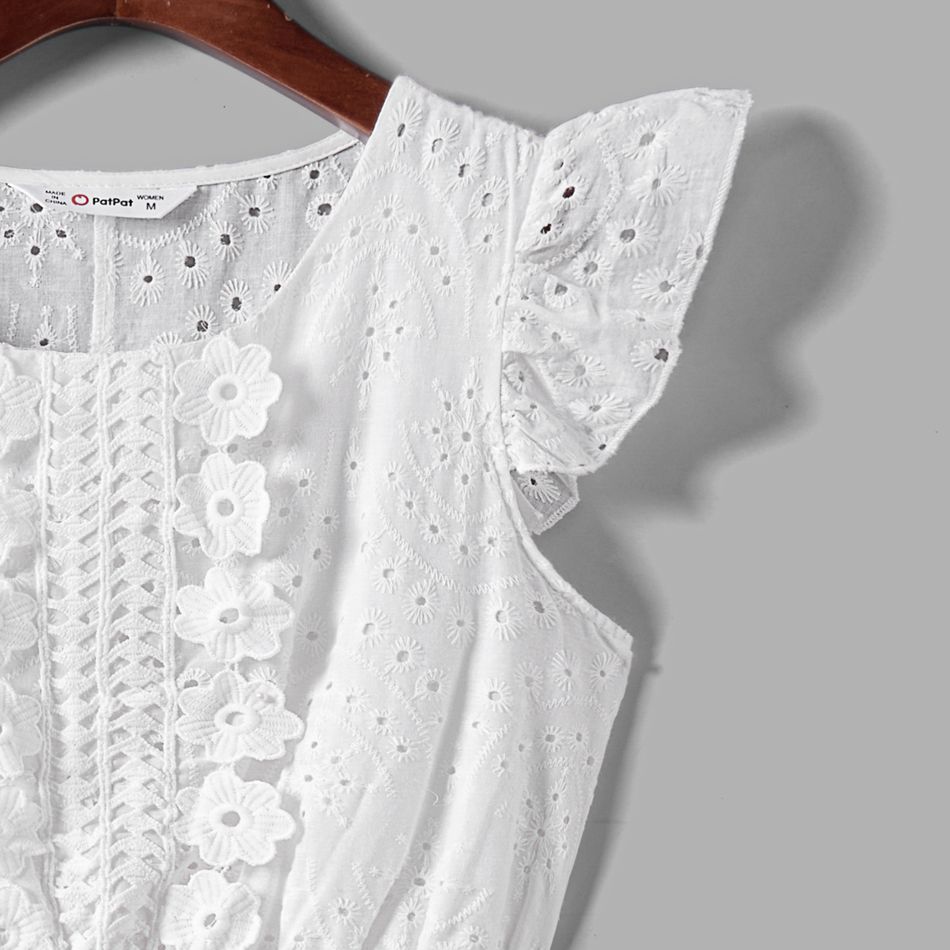 Mommy and Me White Eyelet Embroidered Flutter-sleeve Dresses White big image 3