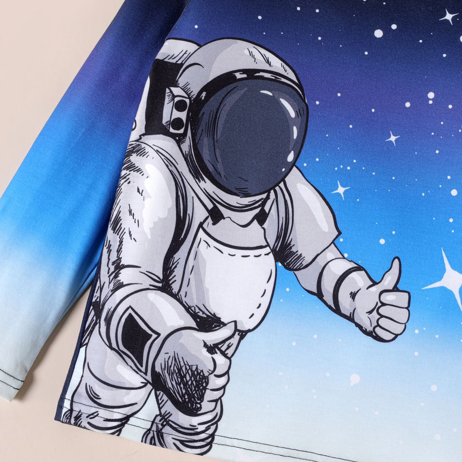 Kid Boy Space Astronaut Print Long-sleeve Tee Blue big image 3