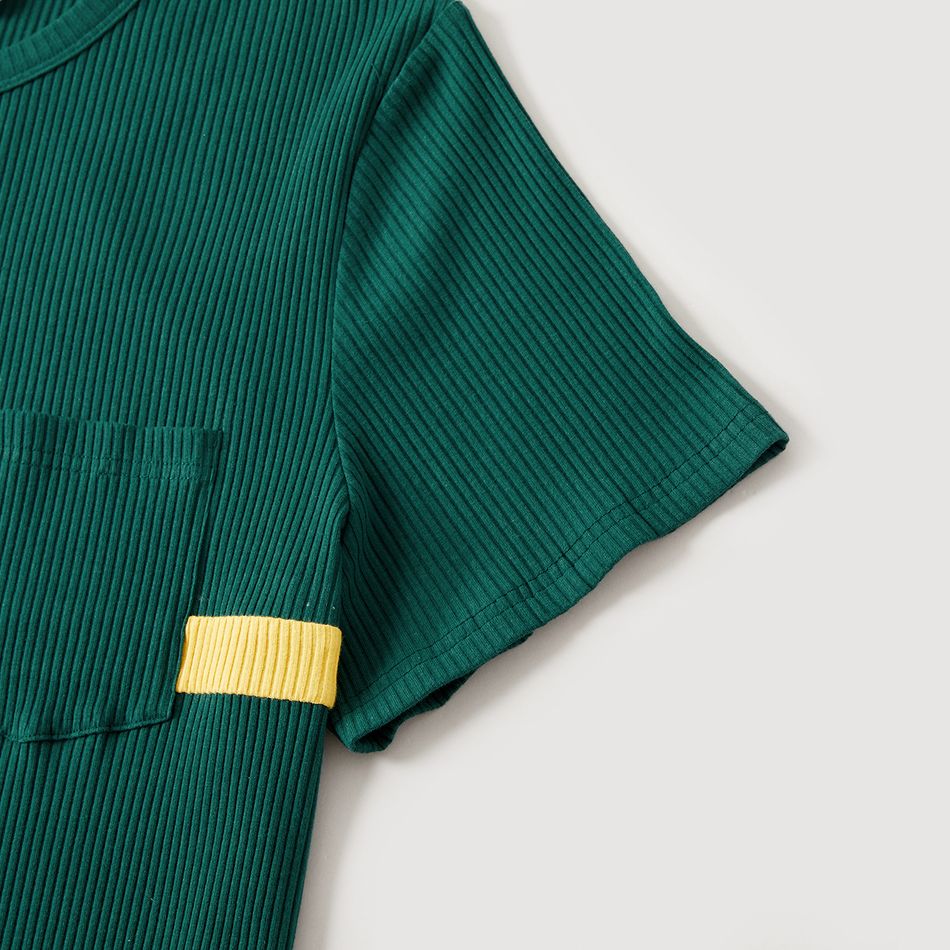 Family Matching Cotton Ribbed Short-sleeve Solid & Striped Dresses and Two Tone T-shirts Sets ColorBlock big image 15