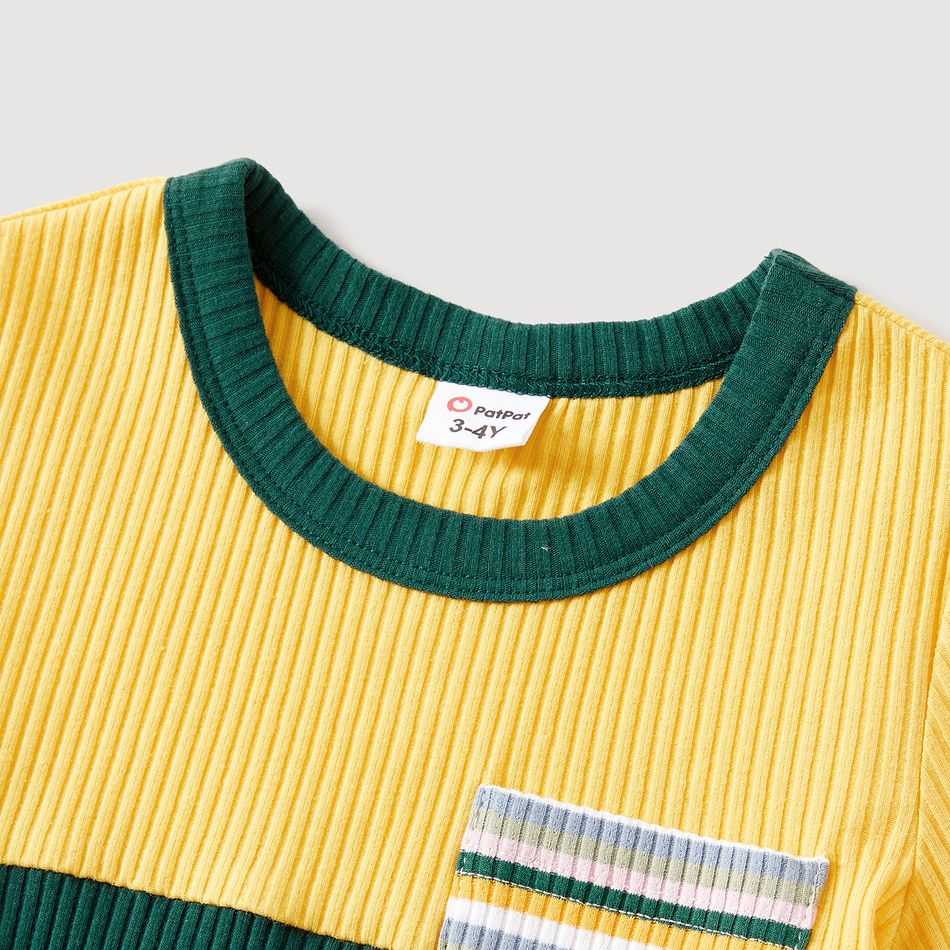 Family Matching Cotton Ribbed Short-sleeve Solid & Striped Dresses and Two Tone T-shirts Sets ColorBlock big image 17