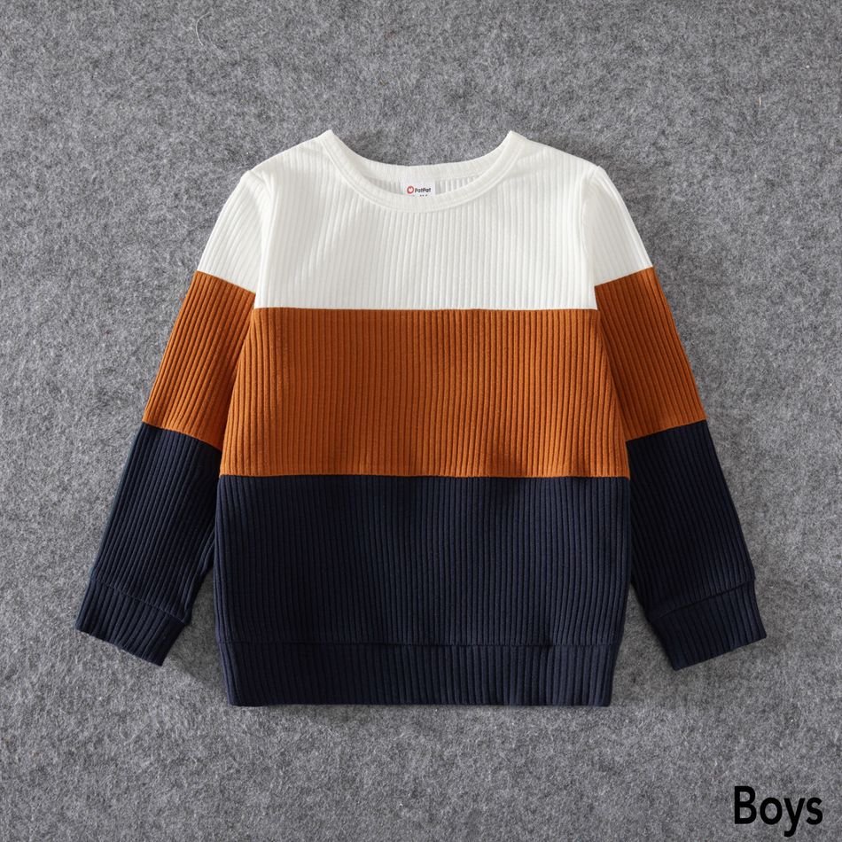 Valentine's Day Family Matching Allover Heart Print and Colorblock Ribbed Long-sleeve Sweatshirts Color block big image 14