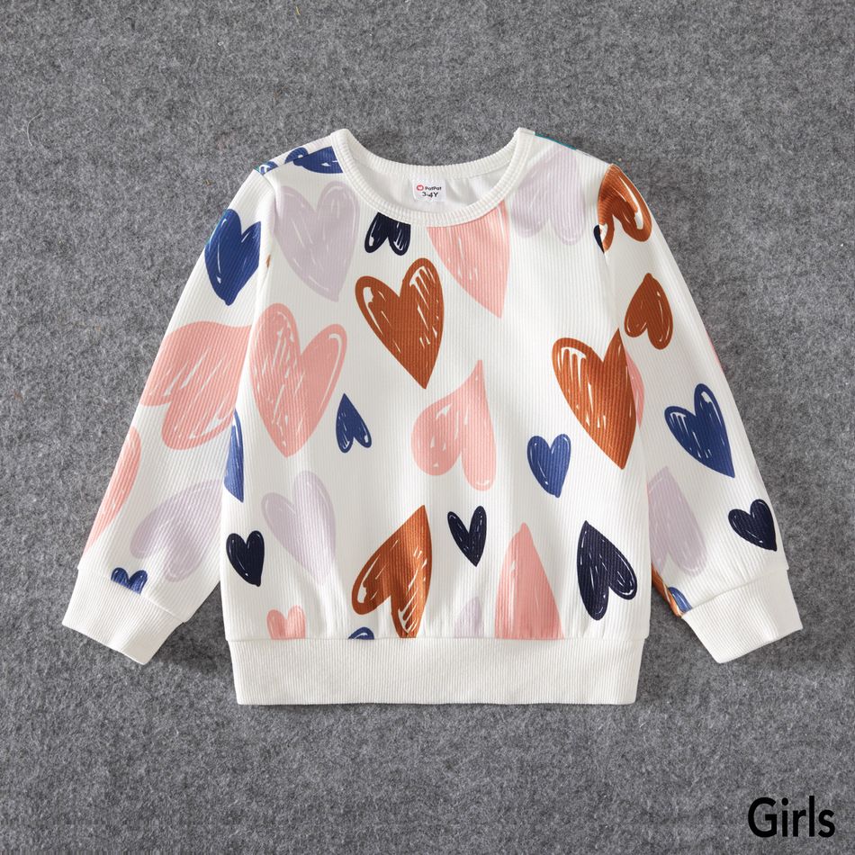 Valentine's Day Family Matching Allover Heart Print and Colorblock Ribbed Long-sleeve Sweatshirts Color block big image 5