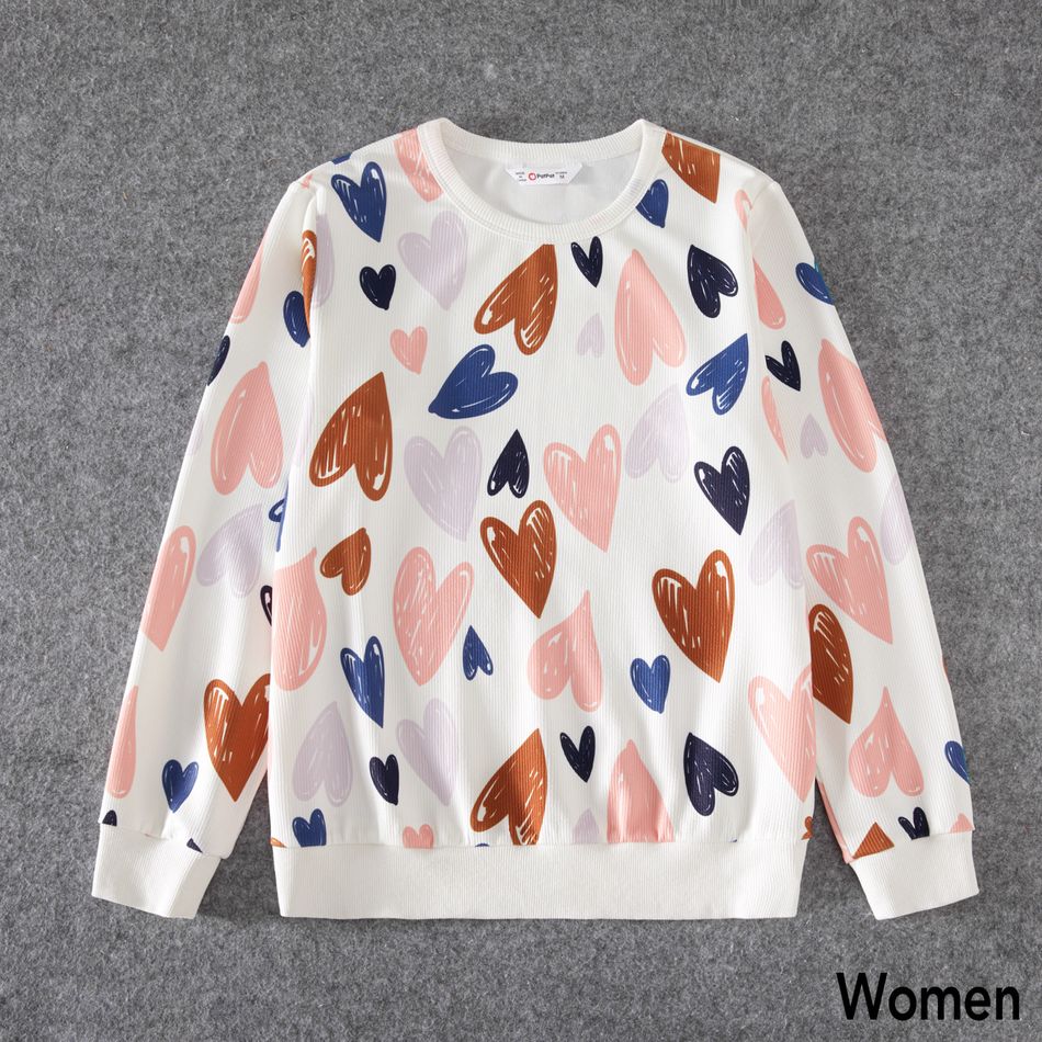 Valentine's Day Family Matching Allover Heart Print and Colorblock Ribbed Long-sleeve Sweatshirts Color block big image 2