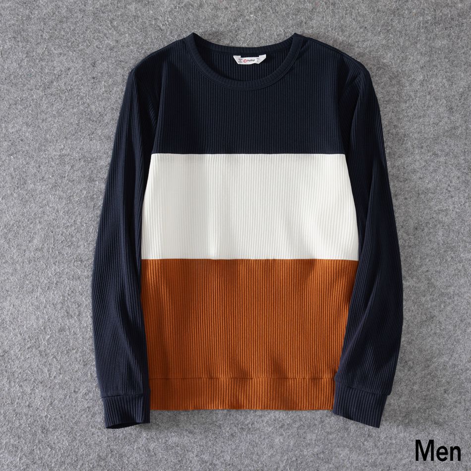 Valentine's Day Family Matching Allover Heart Print and Colorblock Ribbed Long-sleeve Sweatshirts Color block big image 12