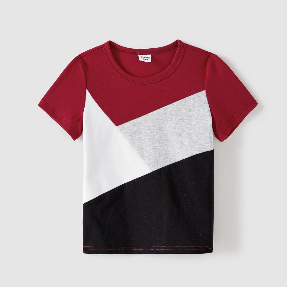 Family Matching Button Front Ribbed Spliced Striped Dresses and Short-sleeve Colorblock T-shirts Sets WineRed big image 15