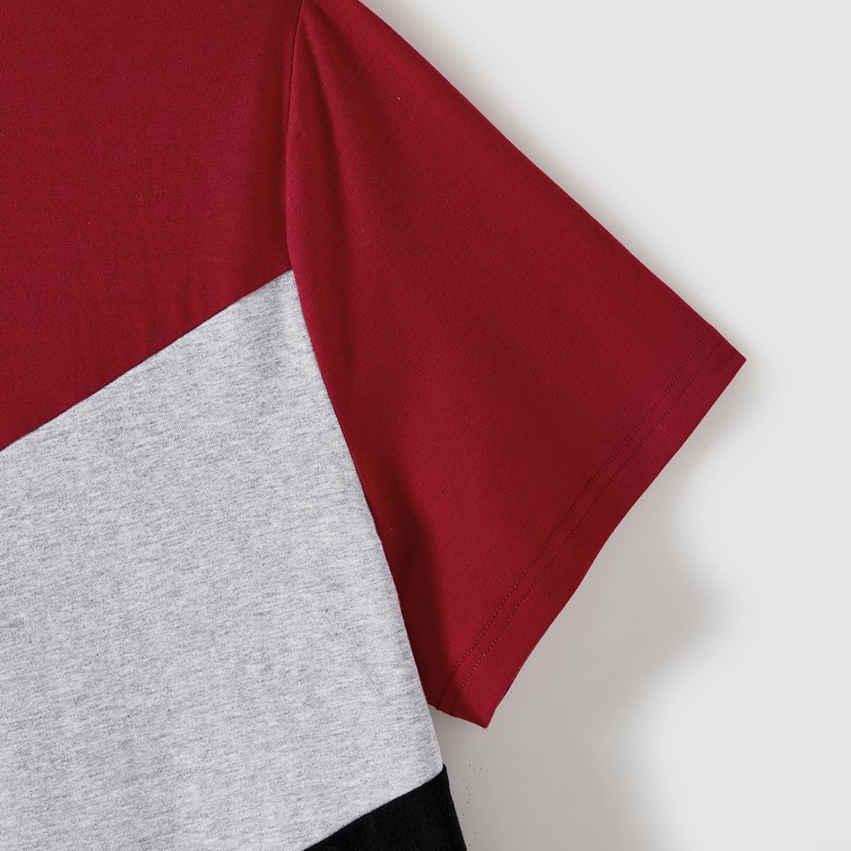 Family Matching Button Front Ribbed Spliced Striped Dresses and Short-sleeve Colorblock T-shirts Sets WineRed big image 17