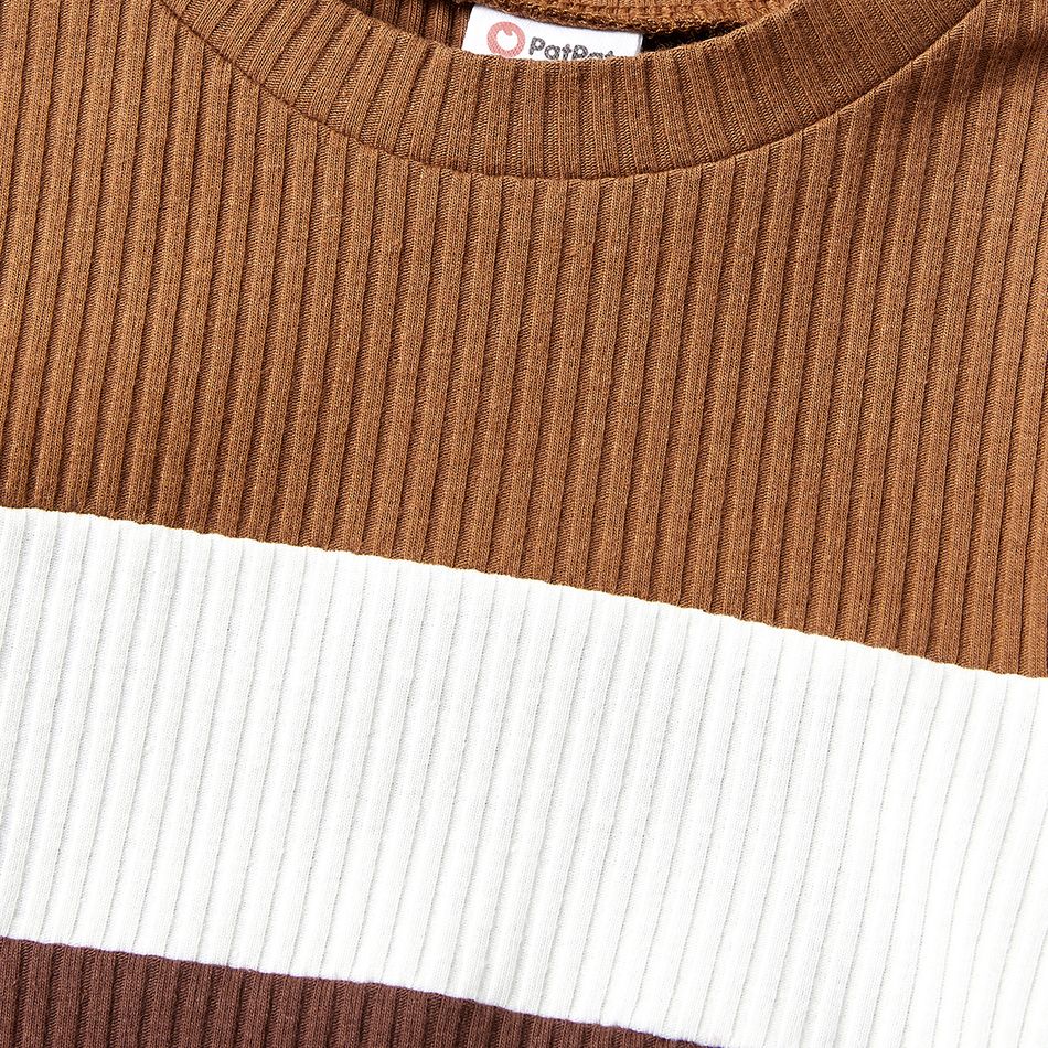 Family Matching Coffee Ribbed Spliced Plaid Belted Dresses and Long-sleeve Colorblock Tops Set Coffee big image 15