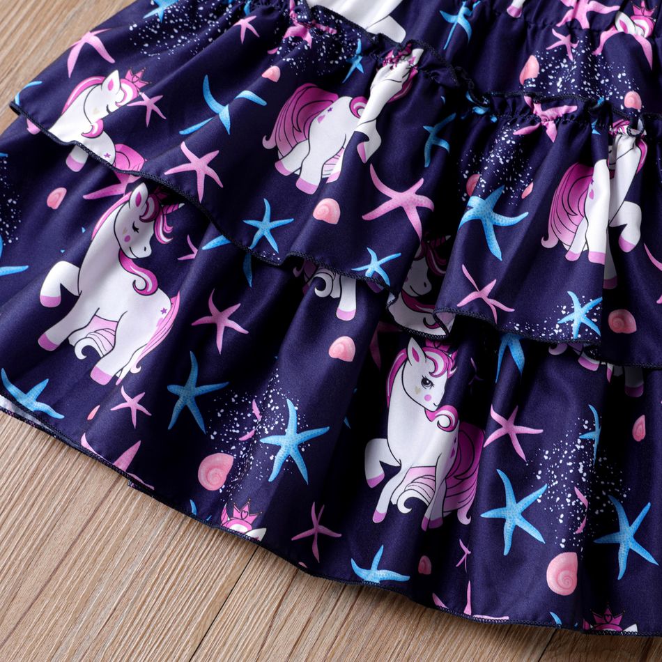 2pcs Kid Girl Unicorn Print Long-sleeve Tee and Layered Skirt Set White big image 5