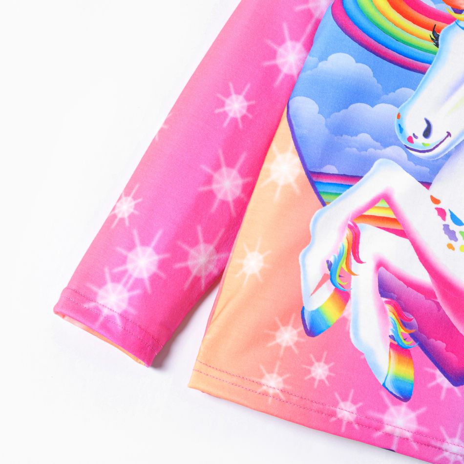 Kid Girl Unicorn Rainbow Print Long-sleeve Tee Multi-color big image 5