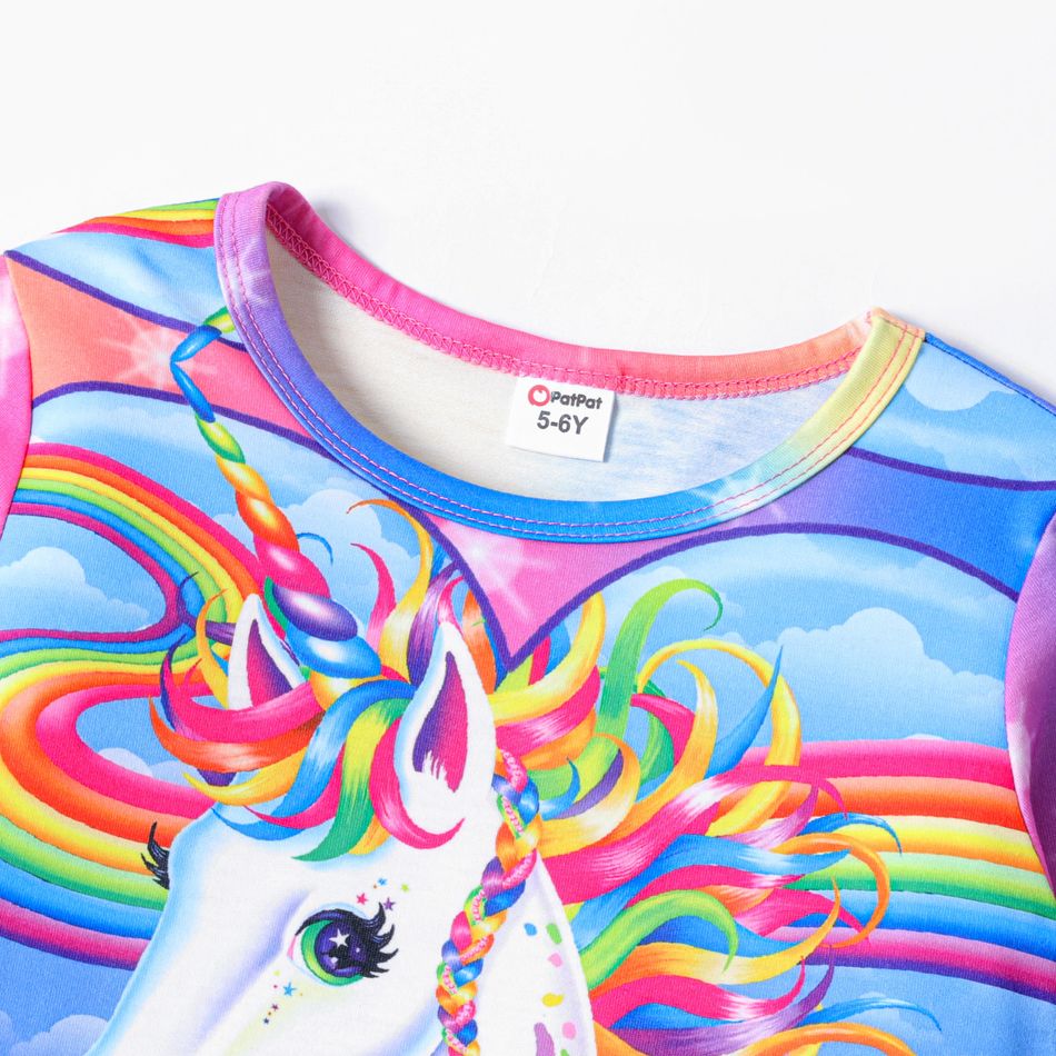 Kid Girl Unicorn Rainbow Print Long-sleeve Tee Multi-color big image 4