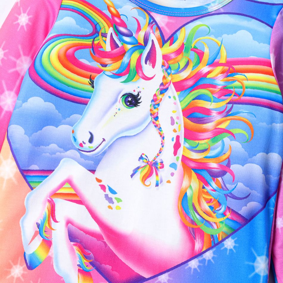 Kid Girl Unicorn Rainbow Print Long-sleeve Tee Multi-color big image 3