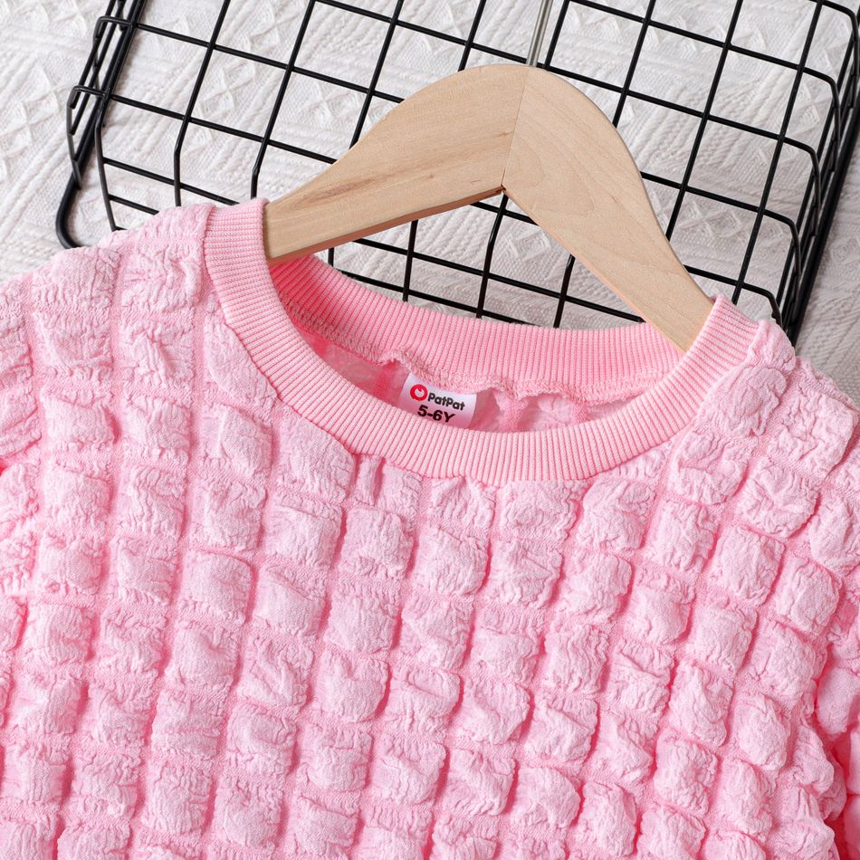 Kid Girl Textured Bubble Pink Pullover Sweatshirt Light Pink big image 3