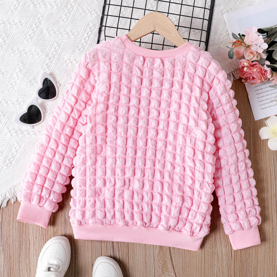 Kid Girl Textured Bubble Pink Pullover Sweatshirt Light Pink big image 2