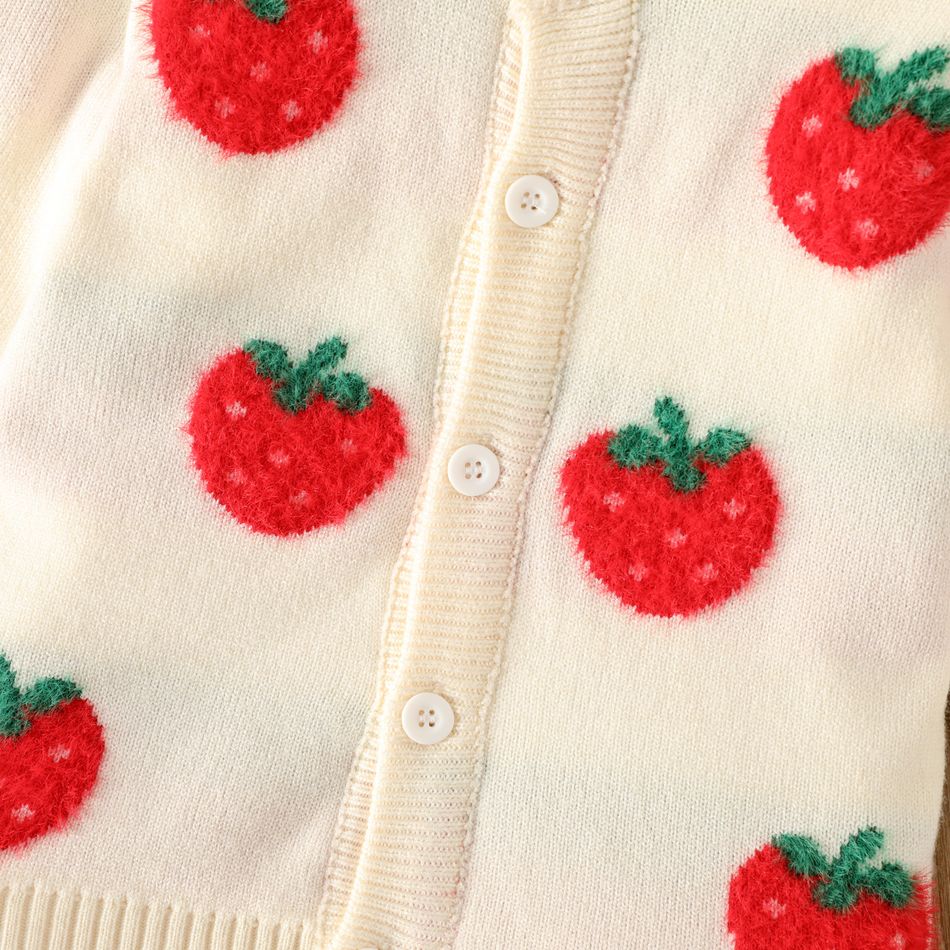 Toddler Girl Sweet Strawberry Pattern Sweater Cardigan Apricot big image 5