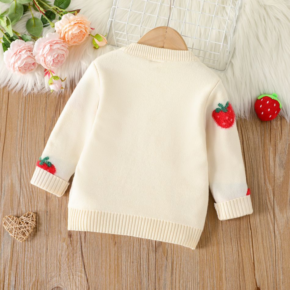 Toddler Girl Sweet Strawberry Pattern Sweater Cardigan Apricot big image 2
