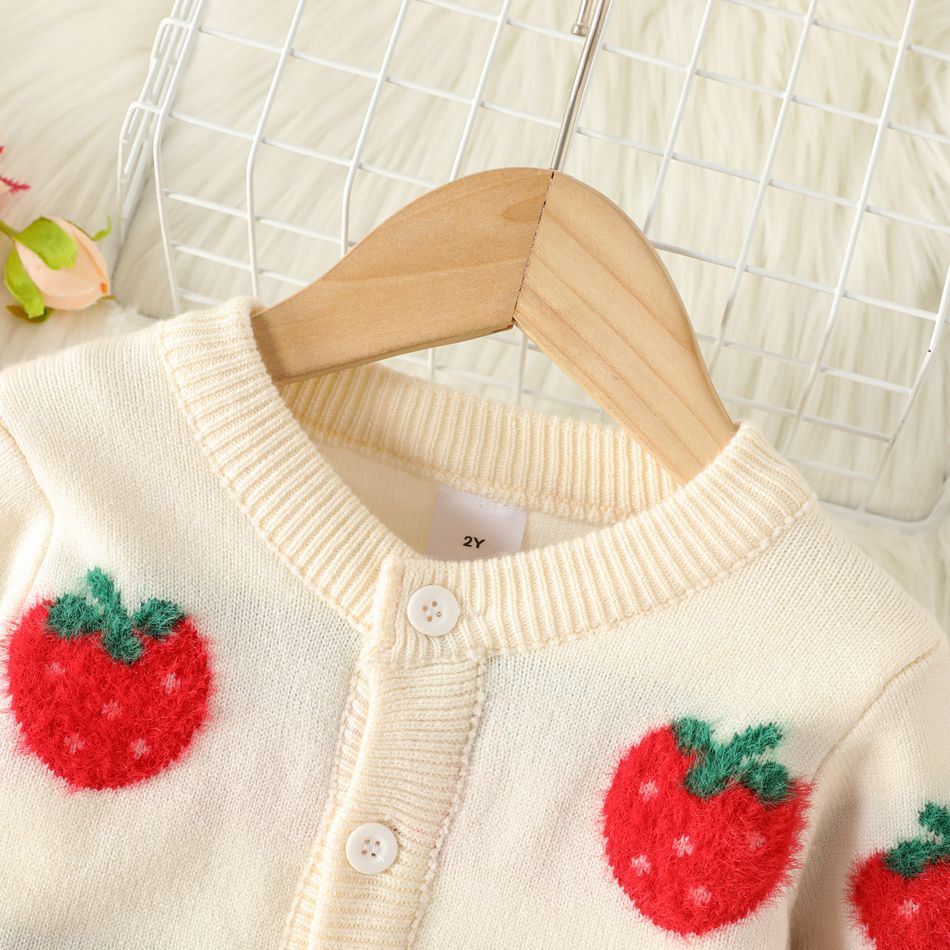 Toddler Girl Sweet Strawberry Pattern Sweater Cardigan Apricot big image 3