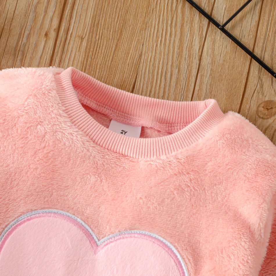 Toddler Girl Rainbow Embroidered Fluffy Fleece Sweatshirt Pink big image 5