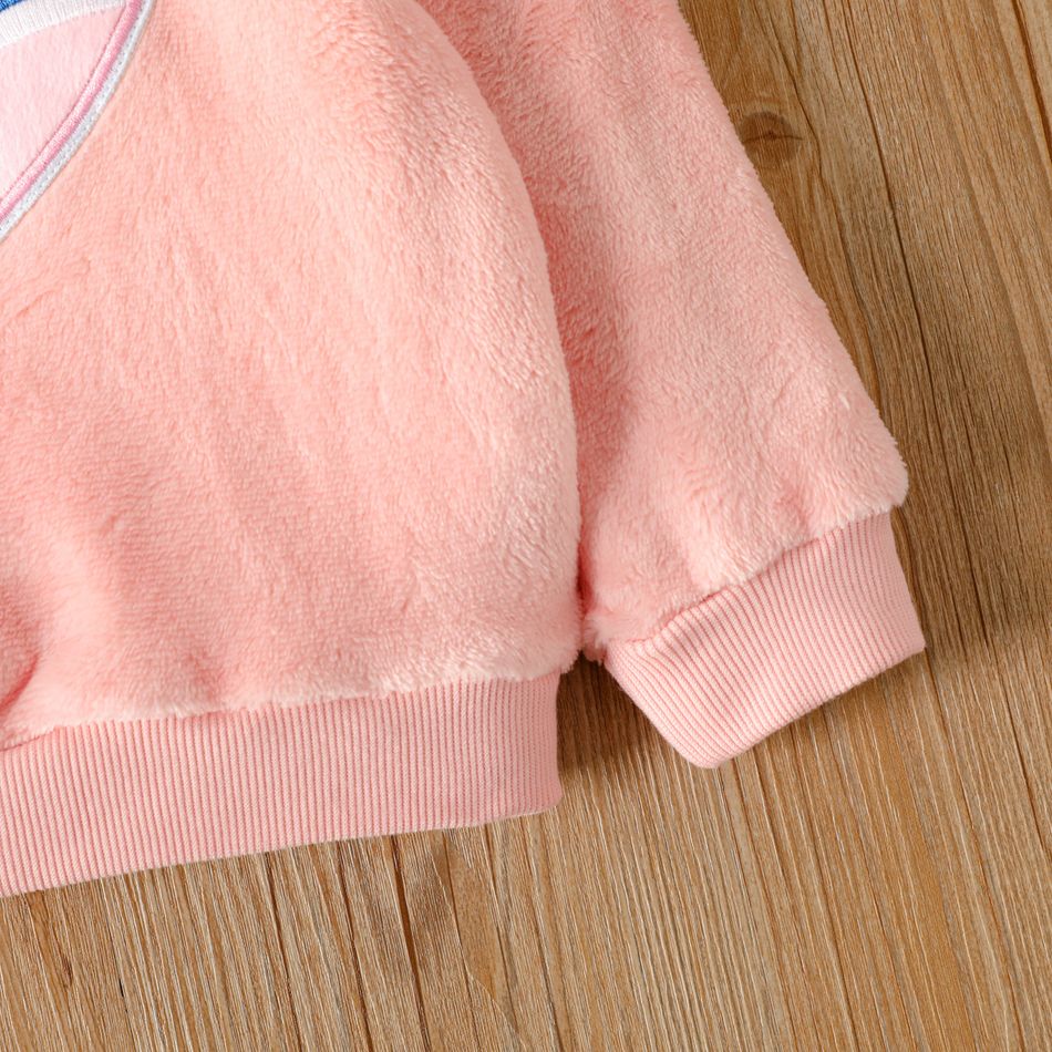 Toddler Girl Rainbow Embroidered Fluffy Fleece Sweatshirt Pink