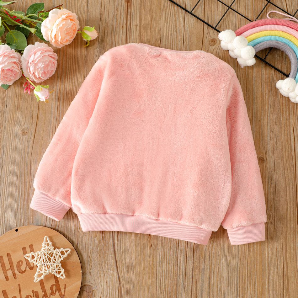 Toddler Girl Rainbow Embroidered Fluffy Fleece Sweatshirt Pink big image 3