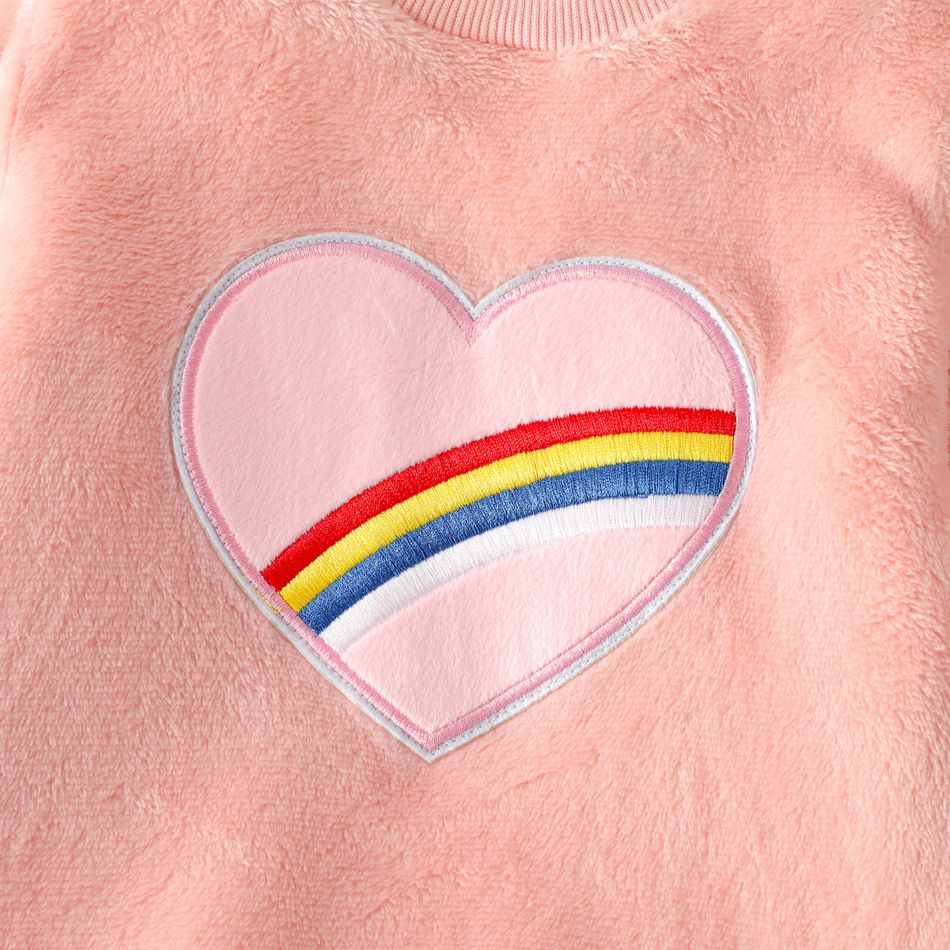 Toddler Girl Rainbow Embroidered Fluffy Fleece Sweatshirt Pink big image 4