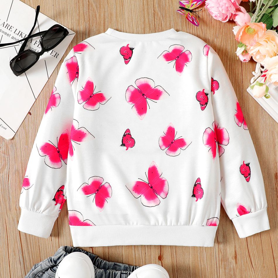 Kid Girl Sweet Unicorn Floral Print Pullover Sweatshirt OffWhite