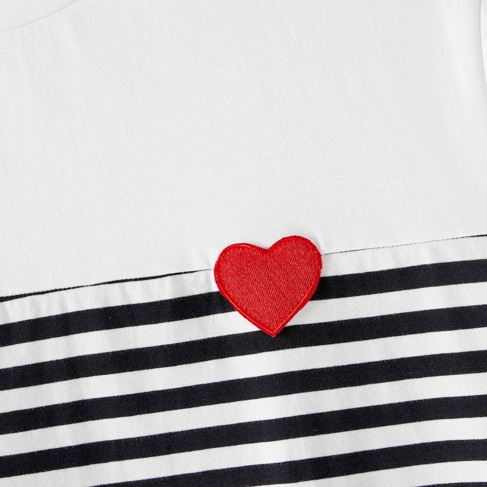 Valentine's Day Family Matching Red Heart Embroidered Cotton Striped Spliced Short-sleeve Bodycon Dresses and T-shirts Sets BlackandWhite big image 7