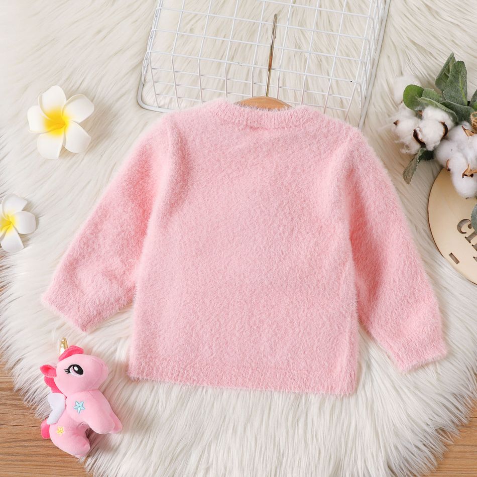 Baby Girl Unicorn Graphic Pink Long-sleeve Thermal Fluffy Sweater Pink big image 2