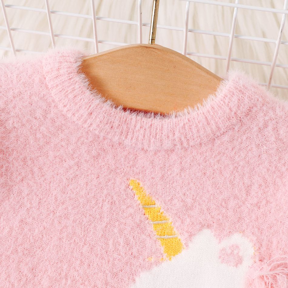 Baby Girl Unicorn Graphic Pink Long-sleeve Thermal Fluffy Sweater Pink big image 4