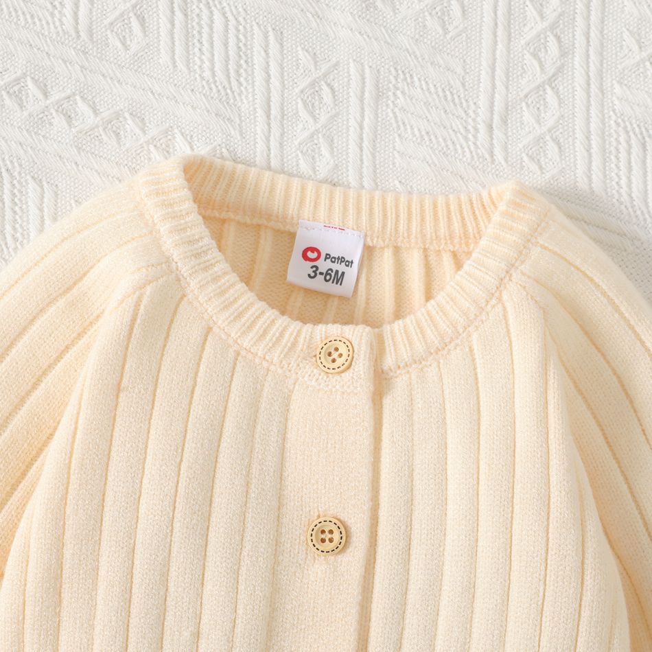 Baby Boy/Girl Button Front Solid Rib Knit Long-sleeve Jumpsuit Beige big image 3