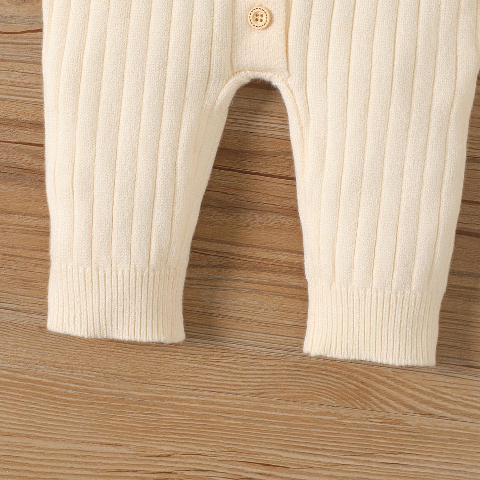 Baby Boy/Girl Button Front Solid Rib Knit Long-sleeve Jumpsuit Beige big image 4