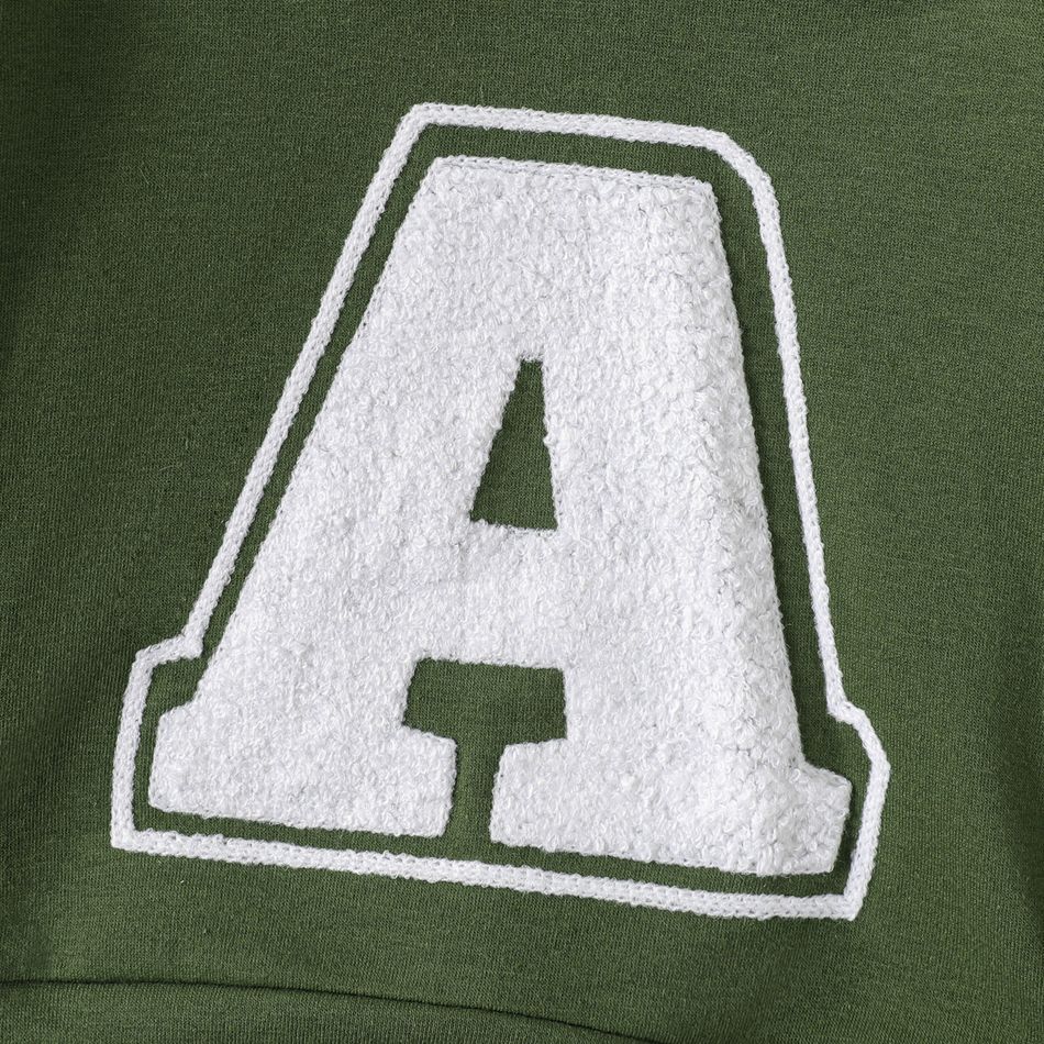 2pcs Baby Boy Letter Embroidered Green Long-sleeve Sweatshirt and Sweatpants Set Army green big image 4