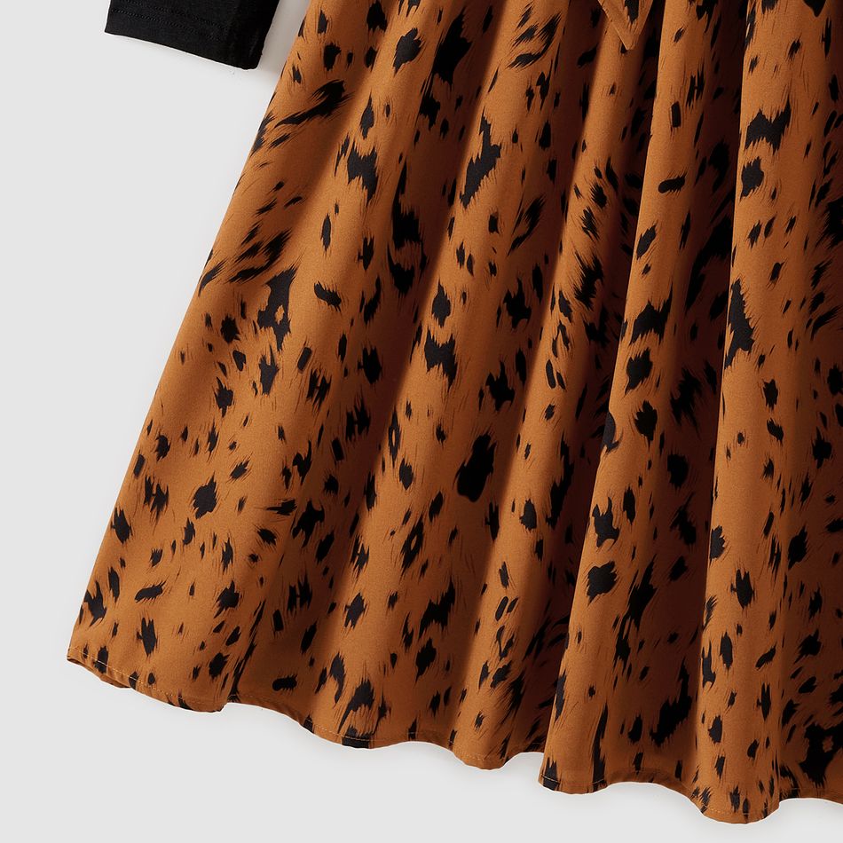 Family Matching Black Spliced Leopard Print Belted Dresses and Long-sleeve Colorblock T-shirts Sets Multi-color big image 6