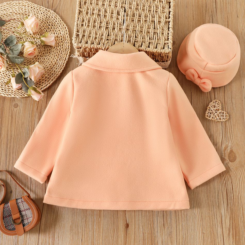 2pcs Toddler Girl Sweet Bows Design Cap and Doll Collar Button Design Coat Pink big image 2