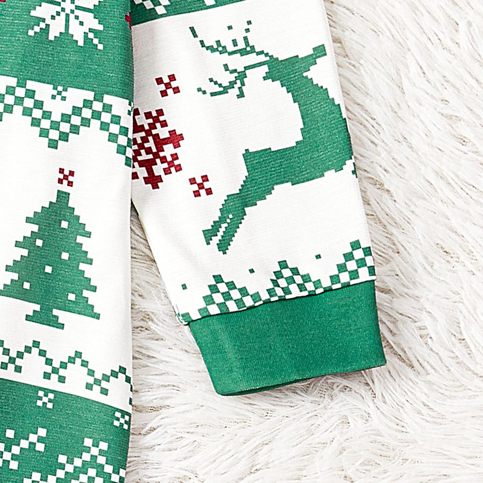 Christmas Family Matching Allover Xmas Tree & Reindeer Print Green Long-sleeve Naia Pajamas Sets (Flame Resistant) Light Green big image 13