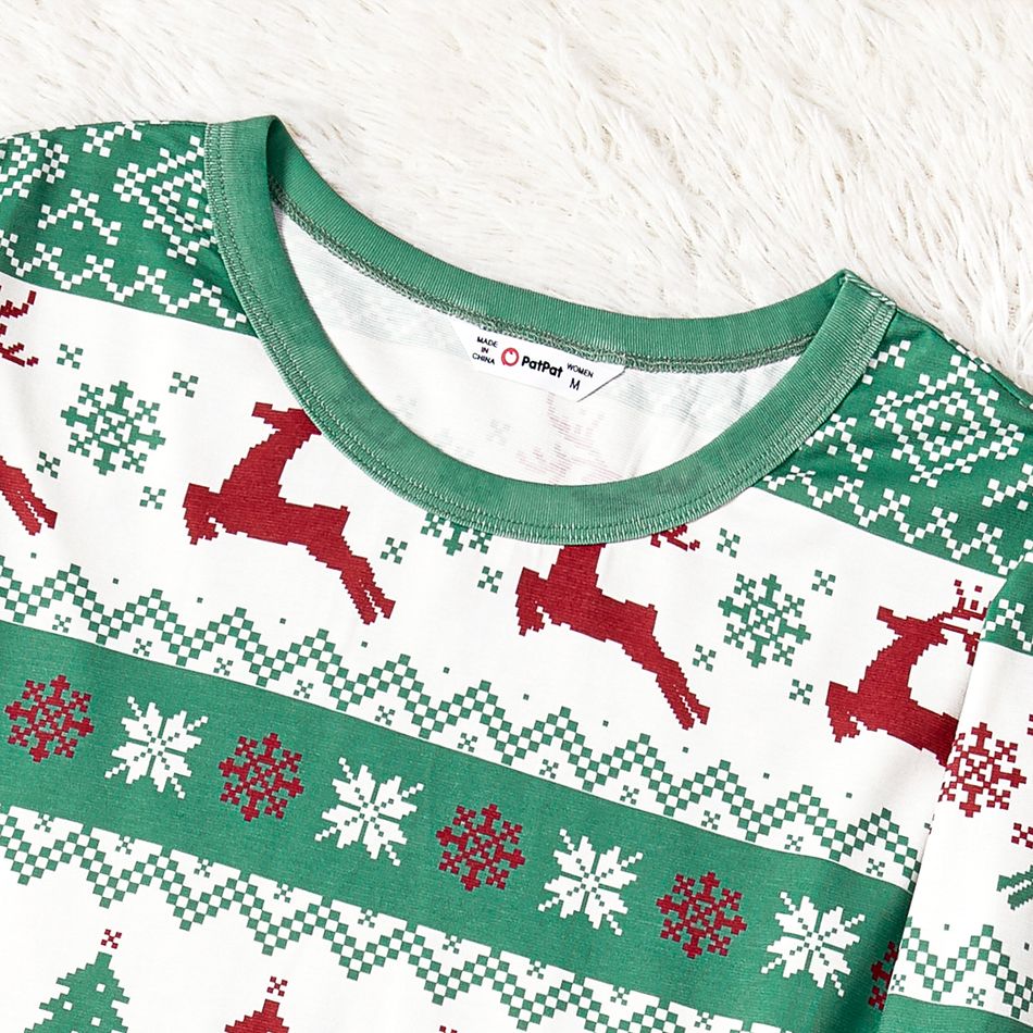 Christmas Family Matching Allover Xmas Tree & Reindeer Print Green Long-sleeve Pajamas Sets (Flame Resistant) Light Green big image 7
