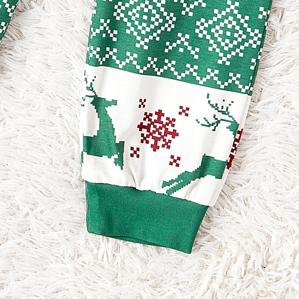 Christmas Family Matching Allover Xmas Tree & Reindeer Print Green Long-sleeve Pajamas Sets (Flame Resistant) Light Green big image 5