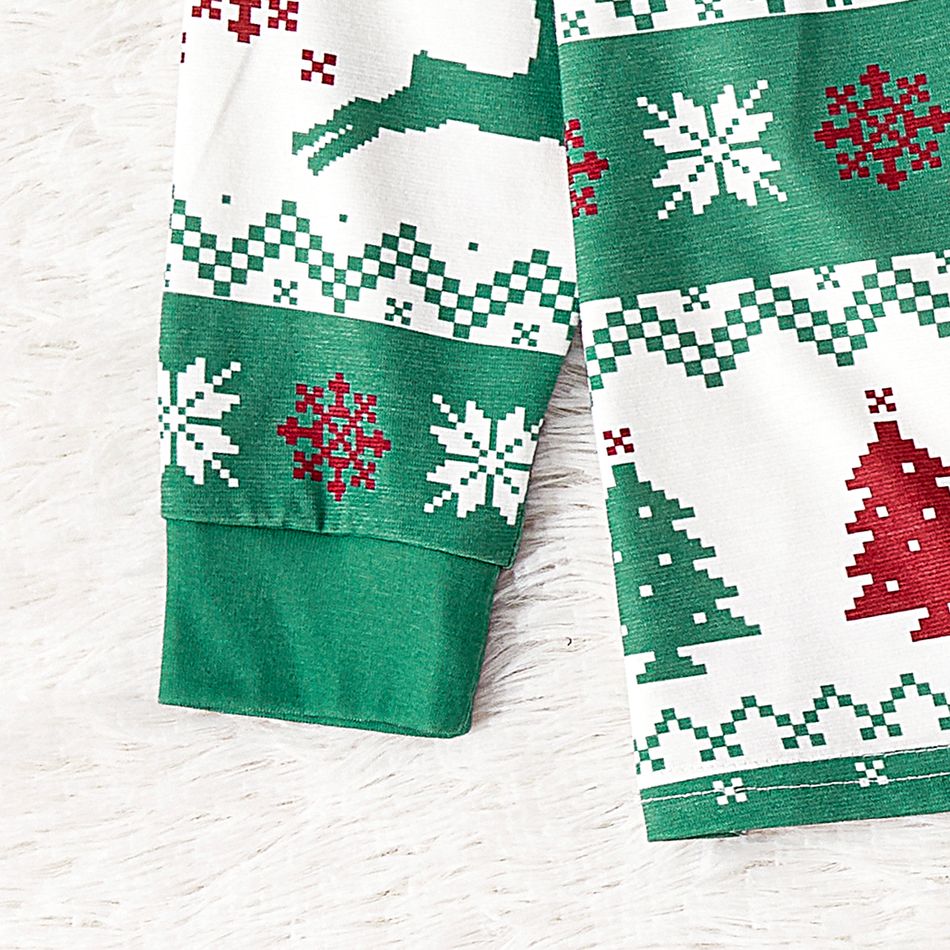 Christmas Family Matching Allover Xmas Tree & Reindeer Print Green Long-sleeve Naia Pajamas Sets (Flame Resistant) Light Green big image 10