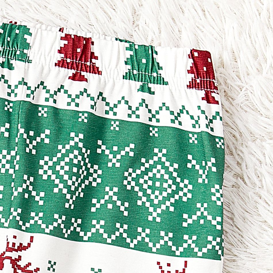 Christmas Family Matching Allover Xmas Tree & Reindeer Print Green Long-sleeve Pajamas Sets (Flame Resistant) Light Green big image 4
