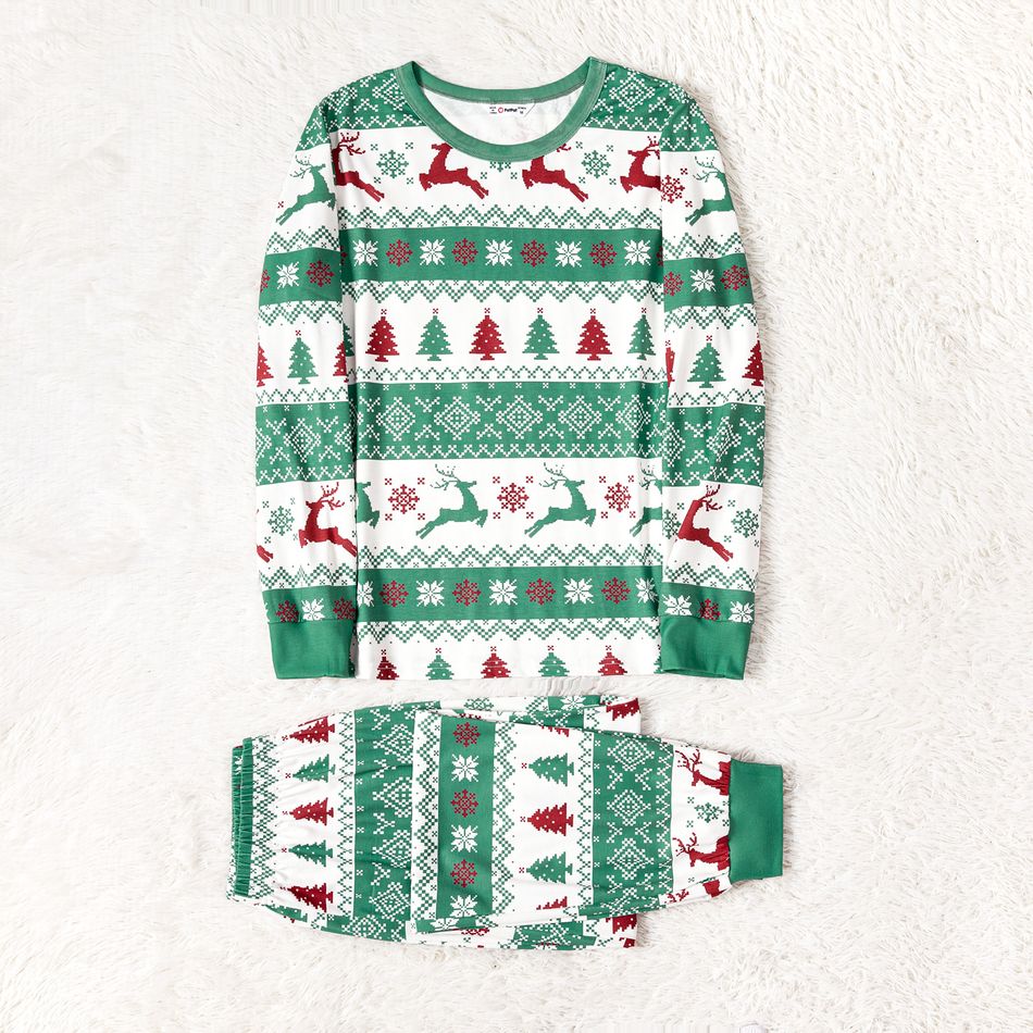 Christmas Family Matching Allover Xmas Tree & Reindeer Print Green Long-sleeve Naia Pajamas Sets (Flame Resistant) Light Green big image 6