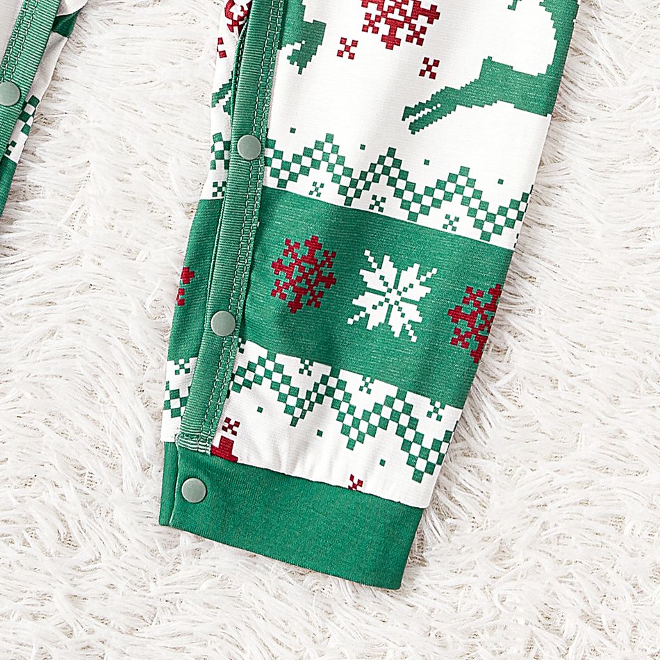 Christmas Family Matching Allover Xmas Tree & Reindeer Print Green Long-sleeve Naia Pajamas Sets (Flame Resistant) Light Green