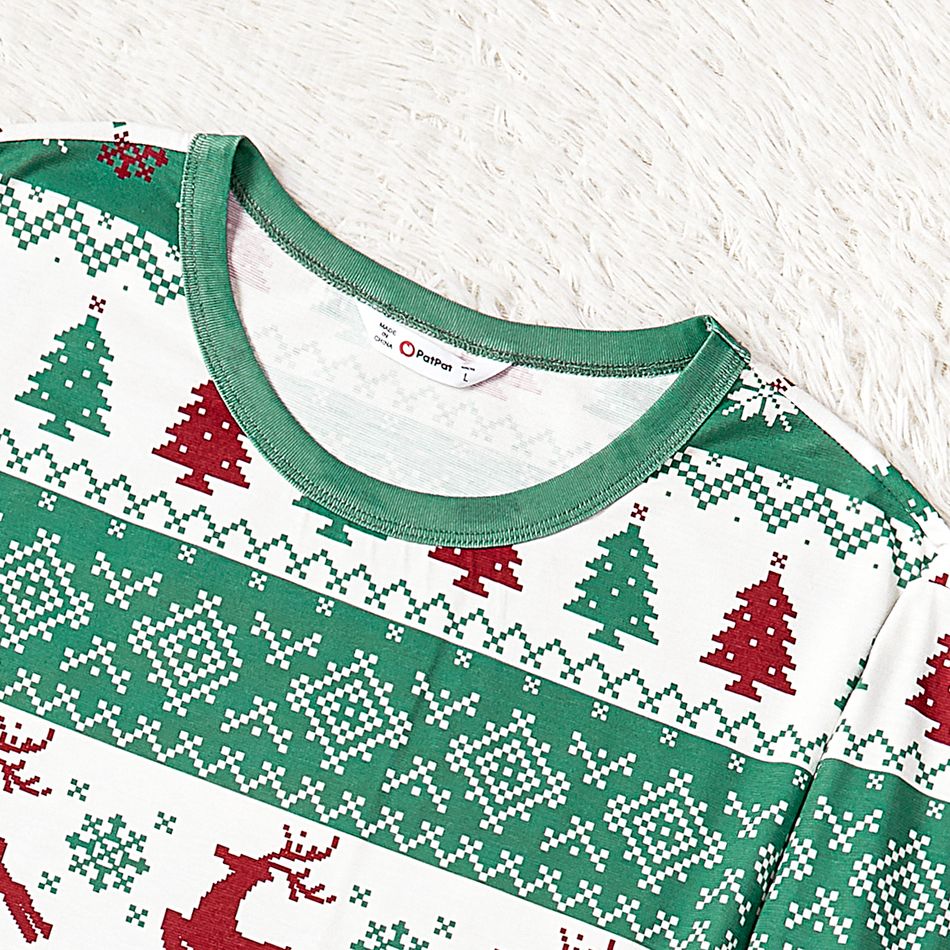 Christmas Family Matching Allover Xmas Tree & Reindeer Print Green Long-sleeve Pajamas Sets (Flame Resistant) Light Green big image 3