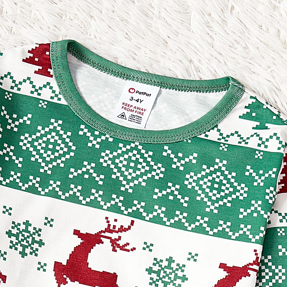 Christmas Family Matching Allover Xmas Tree & Reindeer Print Green Long-sleeve Pajamas Sets (Flame Resistant) Light Green big image 9