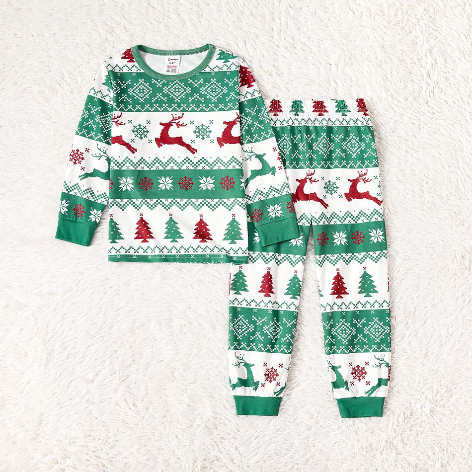 Christmas Family Matching Allover Xmas Tree & Reindeer Print Green Long-sleeve Naia Pajamas Sets (Flame Resistant) Light Green big image 3