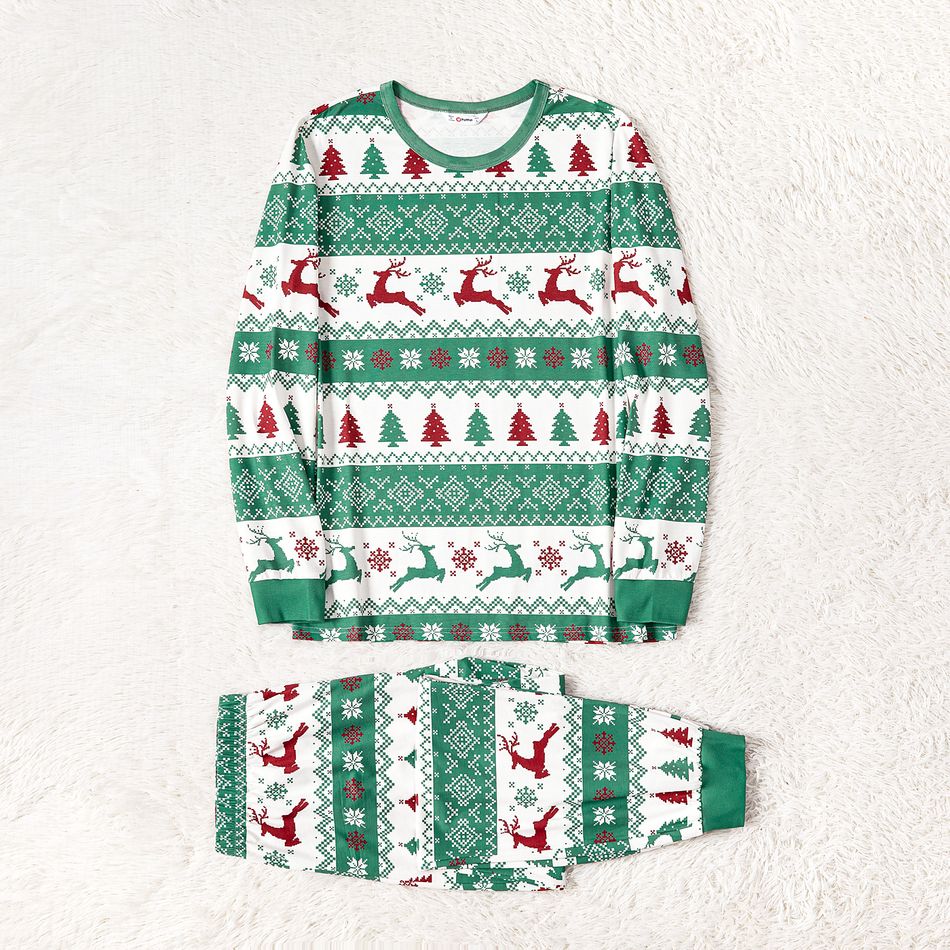 Christmas Family Matching Allover Xmas Tree & Reindeer Print Green Long-sleeve Naia Pajamas Sets (Flame Resistant) Light Green big image 5