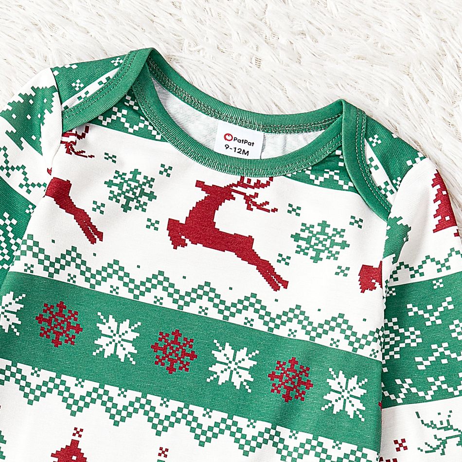 Christmas Family Matching Allover Xmas Tree & Reindeer Print Green Long-sleeve Pajamas Sets (Flame Resistant) Light Green big image 12