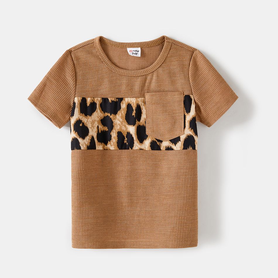 Family Matching Khaki Short-sleeve Spliced Leopard Print Midi Dresses and T-shirts Sets Khaki big image 10