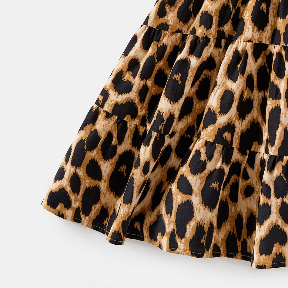 Family Matching Khaki Short-sleeve Spliced Leopard Print Midi Dresses and T-shirts Sets Khaki big image 4