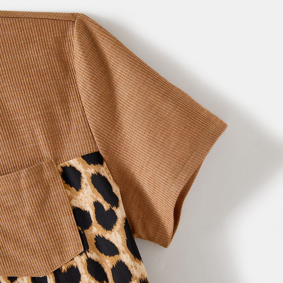 Family Matching Khaki Short-sleeve Spliced Leopard Print Midi Dresses and T-shirts Sets Khaki big image 11